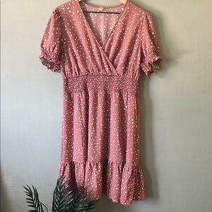 Polka Dot Dusty Rose Women’s XL Dress Summery Lightweight Midi